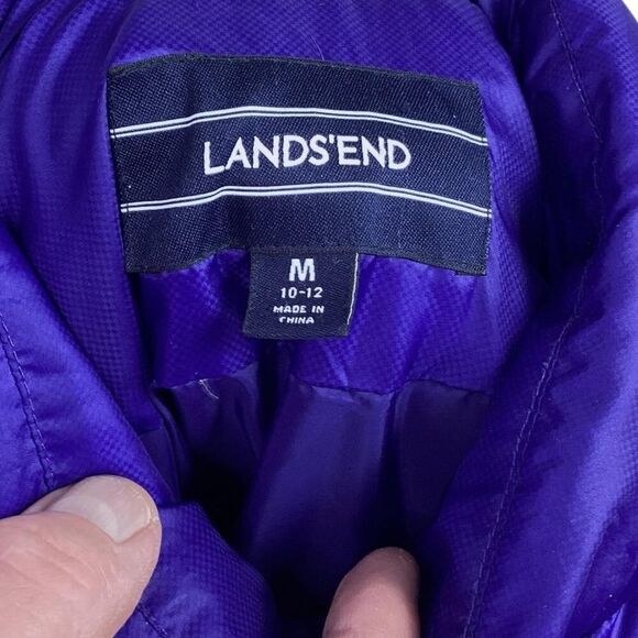 Lands End Long Down Parka Coat Women M Purple Pockets Hood Zip Up Winter - Picture 7 of 8